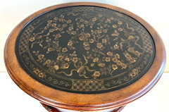 Italian Style Raised Faux Leather Walnut Oval Cabinet / Side Table