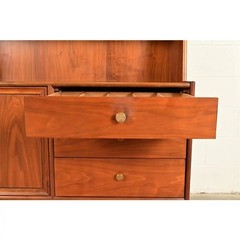 Kipp Stewart Mid-Century Modern Walnut Lighted Breakfront or Bar Cabinet, 1960s