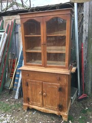 Vintage Mid Century Solid Wood China Cabinet Hutch Kitchen Cabinet Hoosier Type
