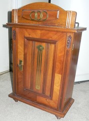ANTIQUE ART NOUVEAU FRUITWOOD & BRASS WALL CABINET.