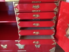 Vintage Red Asian Marriage Cabinet/Dresser/Chest