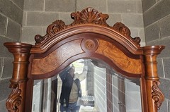 Pulaski Antique Wood Glass Display Cabinet with Carvings Mirror Back