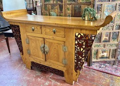 Chinese Altar Styled Sideboard, Cabinet Or Dry Bar, 71.5″ Wide x 36.75″ Tall