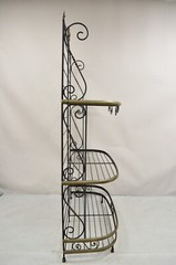 Vintage French Bakers Rack 3 Tier Scrolling Wrought Iron and Brass Etagere