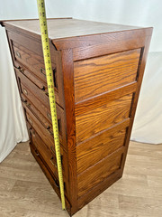 Lateral File Cabinet Tiger Oak Four Drawers Locking Bottom Paneled Sides Keys