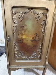 1800’s Gilded Hand Painted 7-Shelves Vernis Martin Style Beveled Mirror Cabinet