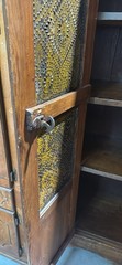 Antique Pie Safe Cabinet With Distinctive Design Stamped In Metal