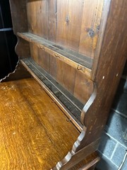 antique Georgian chippendale oak pewter cupboard cabinet 2pc fluted