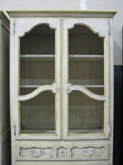 PAIR Baker / Milling Road Provincial Cabinets; Antiqued Finish & Grillwork Doors
