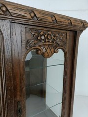 Pair Exquisite Antique Cabinets Beveled Glass hand carved Wood gorgeous Display