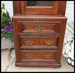 NARROW Walnut East Lake Step Back Barber Cabinet Chimney Cupboard NICE Hardware