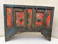 Rare Antique Hand-Painted Wooden Cabinet Cupboard Chest – Folk Art Rustic Decor