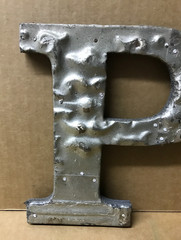 Decorative Salvaged Tin Ceiling 8″ Patchwork Shabby Silver Letter P Old 198-26B