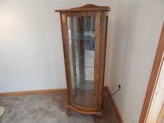 Vintage Curio Cabinet Wooden & Glass; Lighted, Mirrored, Glass Shelves, Lock Key
