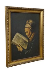 1976 Old Woman Reading a Lectionary Portrait Print on Board after Gerrit Dou 13″