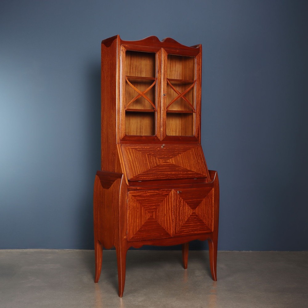 Vintage Trumeau Mahogany Wood Veneer Design Italy 1950s Original