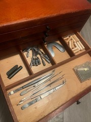 VTG 9 Drawer Dentist Apothecary Cabinet w Dental Tools & Accessories Mahogany