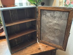 Antique Punched Tin & Wood Cabinet – Original Paint! Early 1900’s
