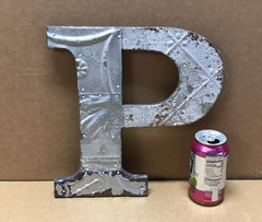Decorative Salvaged Tin Ceiling 12″ Patchwork Silver Metal Letter P Old 620-26B