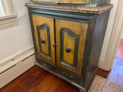 ANGLO INDIAN Almirah Cabinet. Antique Hand-Carved cupboard with glass doors