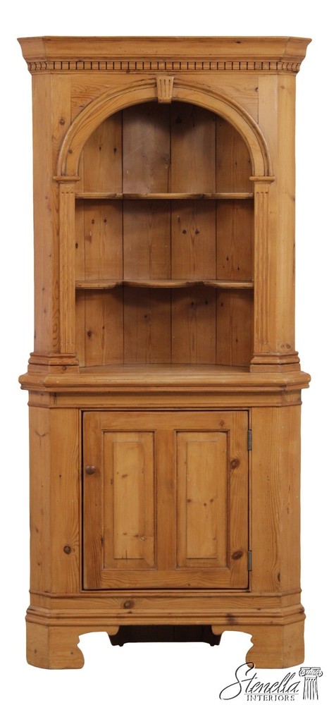 L73540: Chippendale Scrub Pine Corner Cupboard China Cabinet