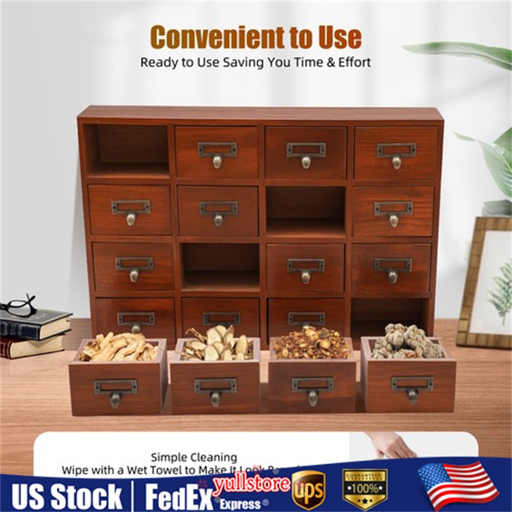 Vintage Tabletop Library Card Catalog Cabinet Apothecary Storage Box 16 Drawers