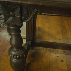 Antique 1920s Dark Brown Wood Glass Door Display Cabinet w/ Carvings 54x16x40