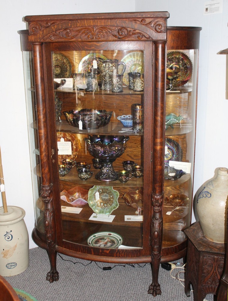 Antique Oak China or Curio Cabinet – Lion heads and claw feet