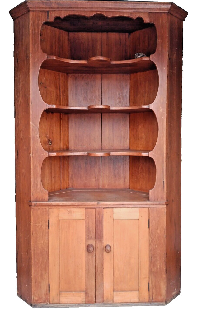 Antique Primitive Country Farmhouse Corner Cabinet Cupboard, 87″ tall