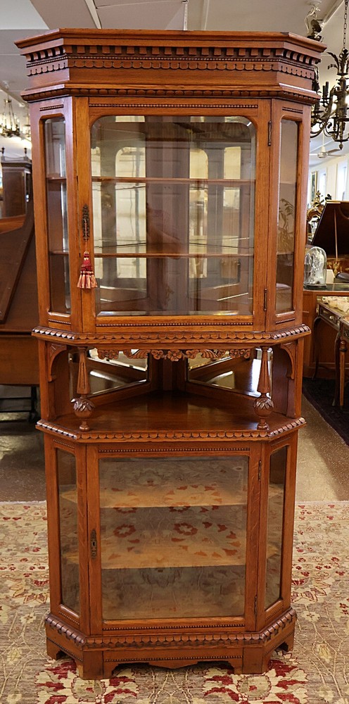 19th Century Oak Victorian Corner Cupboard Corner Cabinet Circa 1880’s