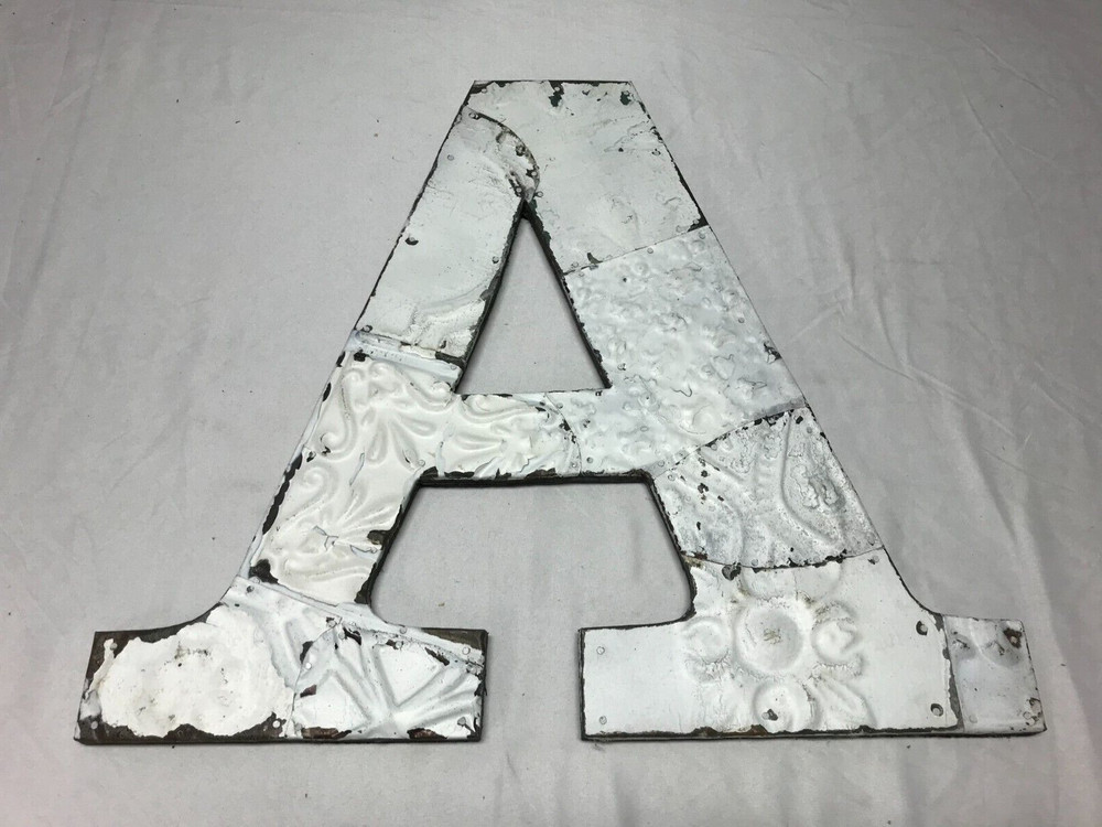 Decorative Salvage Tin Ceiling 16″ Patchwork White Metal VTG Letter A 1617-23B