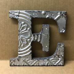 Decorative Salvaged Tin Ceiling 8″ Patchwork Shabby Silver Letter E Old 203-26B