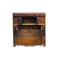 Asian Pattern Brown Black Hardware Drawers Accent Storage Cabinet GB319