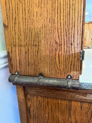 Antique Solid Oak Sellers Hoosier Cabinet w/ porcelain metal countertop