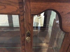 solid oak curio cabinet glass shelf glass and mirrored