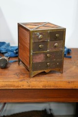 Antique Apothecary Cabinet Brass Watchmaker Industrial Drawer Organizer Vintage