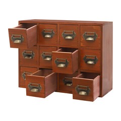 12 Drawers Wooden Desktop Organizer Home Storage Case Cosmetic Dresser Box Brown