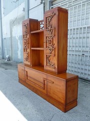 SIGNED JAMES MONT COROMANDEL RED CABINET W GOLD GILT BAMBOO DECORATION – P