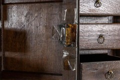 An impressive early 18th century Dutch oak geometric kussen cabinet secretaire