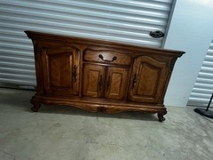 Antique Brown Wood China Cabinet 7 Glass Doors Drawer Ornate Carvings 60x20x80in