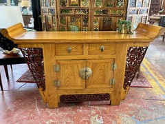 Chinese Altar Styled Sideboard, Cabinet Or Dry Bar, 71.5″ Wide x 36.75″ Tall