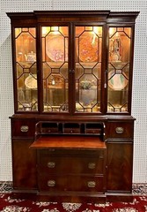 American Flame Mahogany Dropfront Bookcase China Cabinet Secretary Circa 1920
