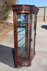 Victorian Heavily Carved Tiger Oak Bow Front China Display Cabinet Horner Flint