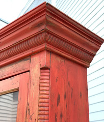 English One Piece Pine Step Back Cupboard in Red Wash