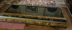 Gilt wood framed display cabinet with beaded edge decoration and 4 Glass Shelves