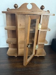 Vintage Mini Wooden Curio Cabinet -Wall Hanging Small Display Case