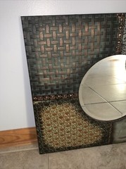 Decorative Vintage Style Tin Ceiling Shabby Metal Beveled Mirror 23” X 20”