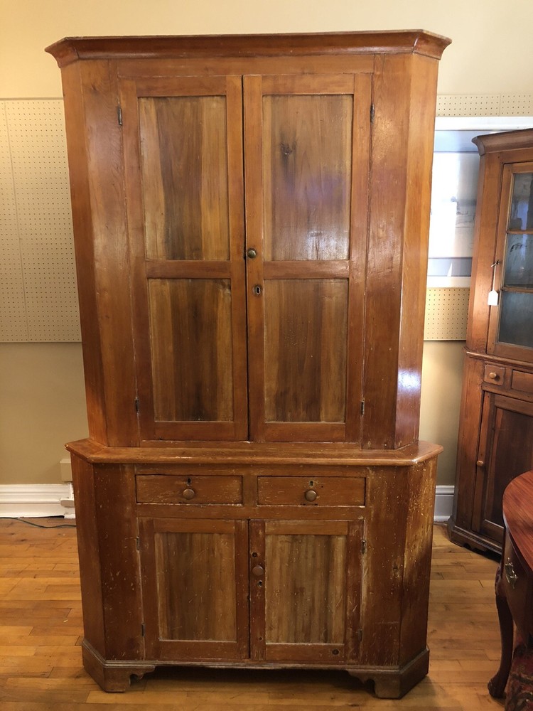 Antique Corner Cupboard Cabinet Blind doors Early Primitive