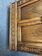 vintage Worm Wood Top Cabinet with 2 Doors & Fancy Work Front – 31″ tall