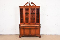 Bernhardt Georgian Carved Mahogany Breakfront Bookcase Cabinet